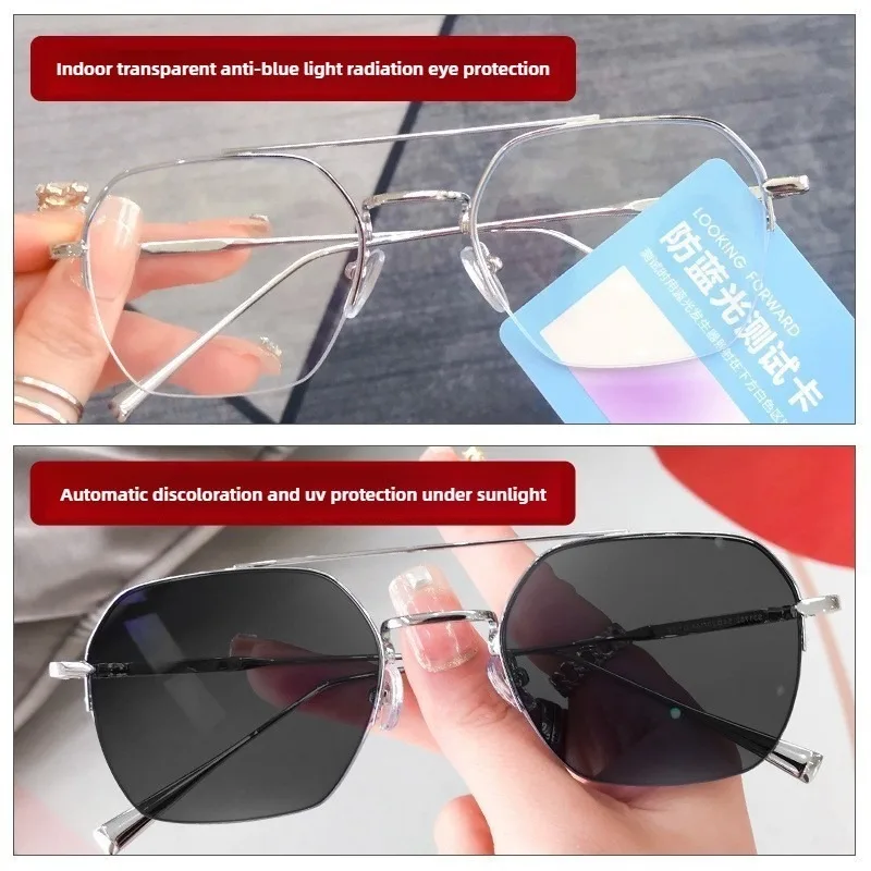 Rechteckige Business-Brille mit Halbrahmen, photochrome Anti-Strahlungs-Brille – Detail 2