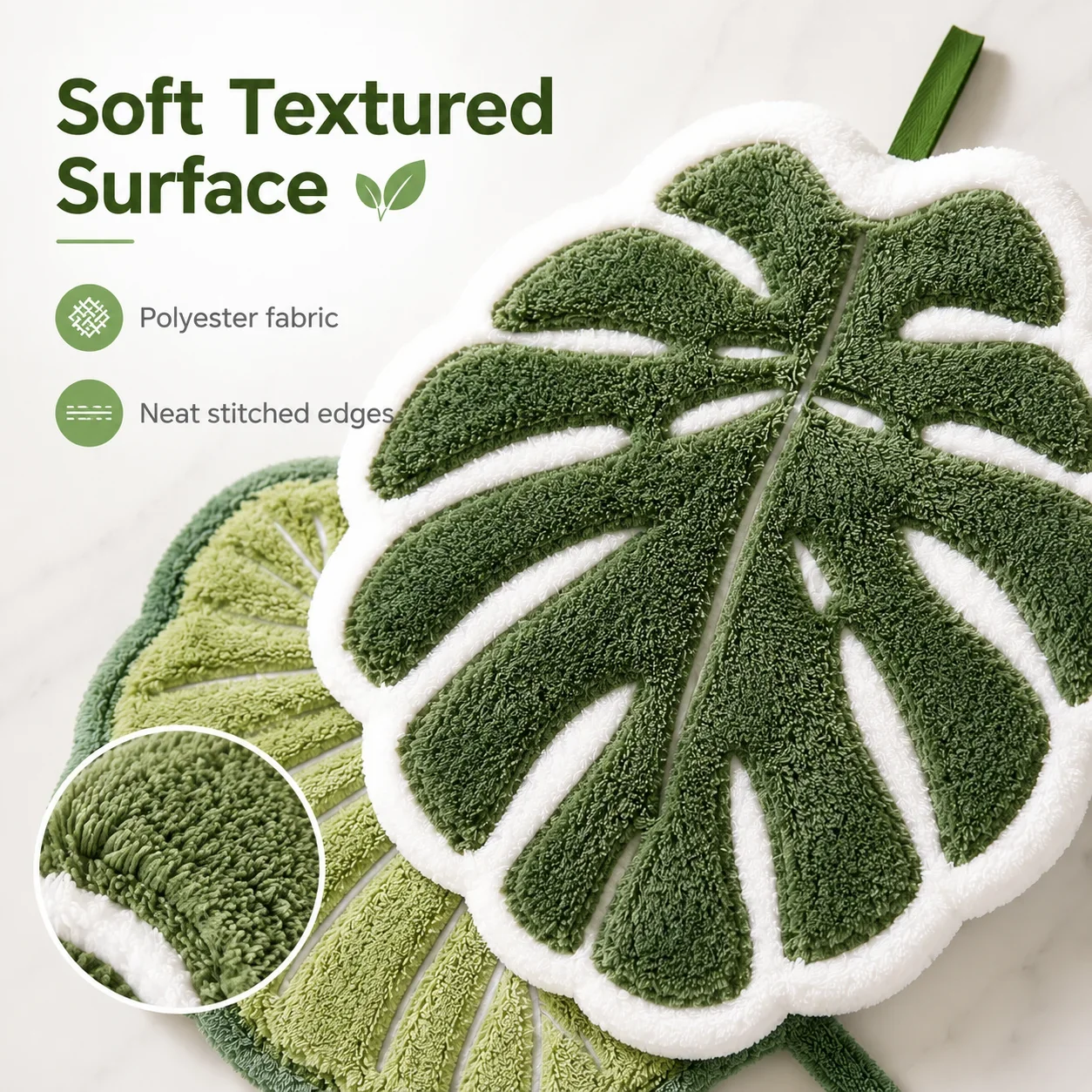 Hanging Leaf Hand Towel Soft Absorbent Polyester Handkerchief for Bathroom Kitchen Washbasin Tropical Plant Home Decor Cloth