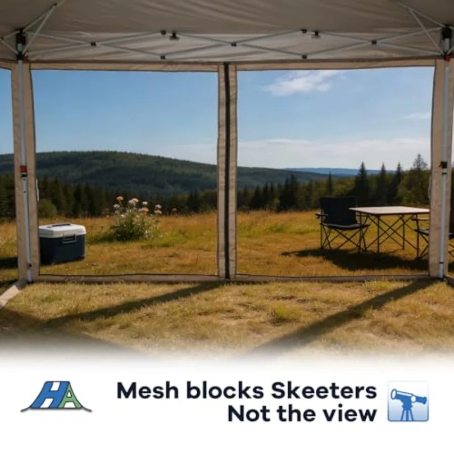10x20 Pop Up Canopy Tent with Mosquito Netting, Beige Steel Frame, Portable, Waterproof, UV Protection. Ideal for Camping, Part view 4