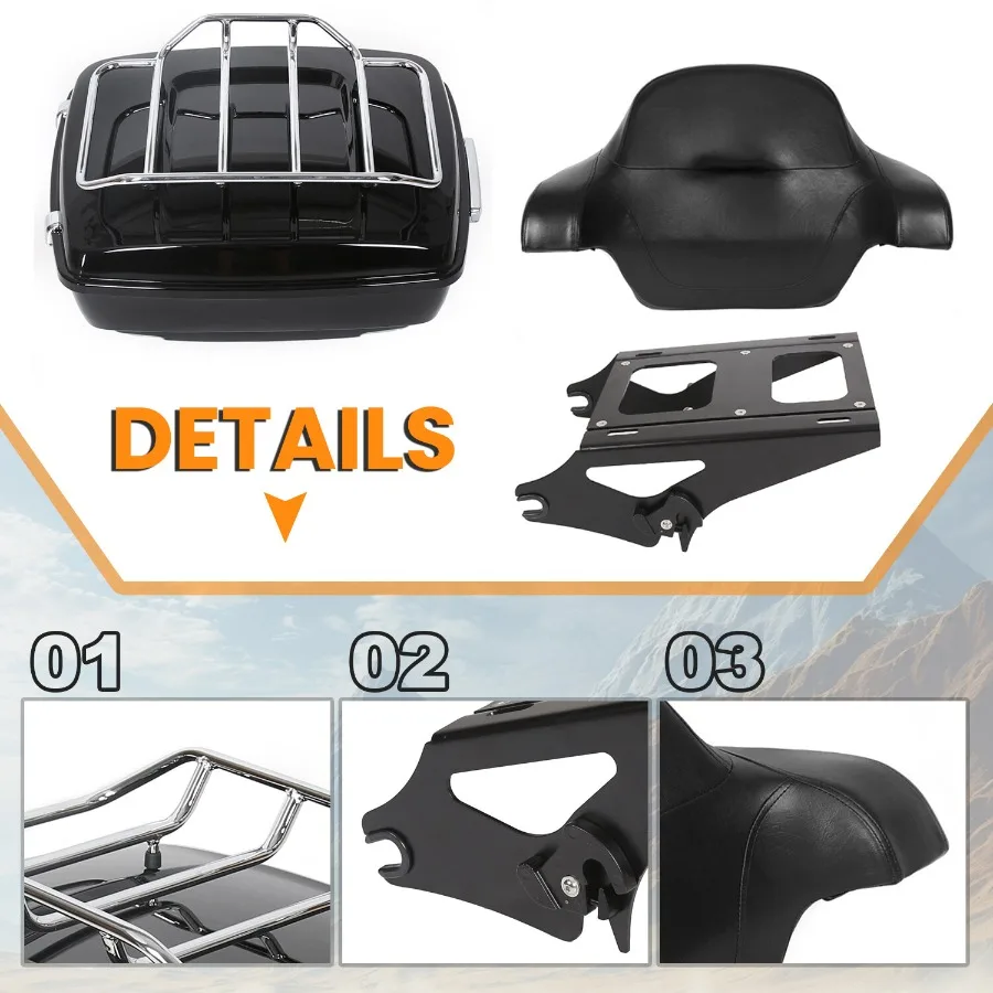 King Trunk Backrest Rack Pack For Harley Davidson Touring Street Road Glide 14+