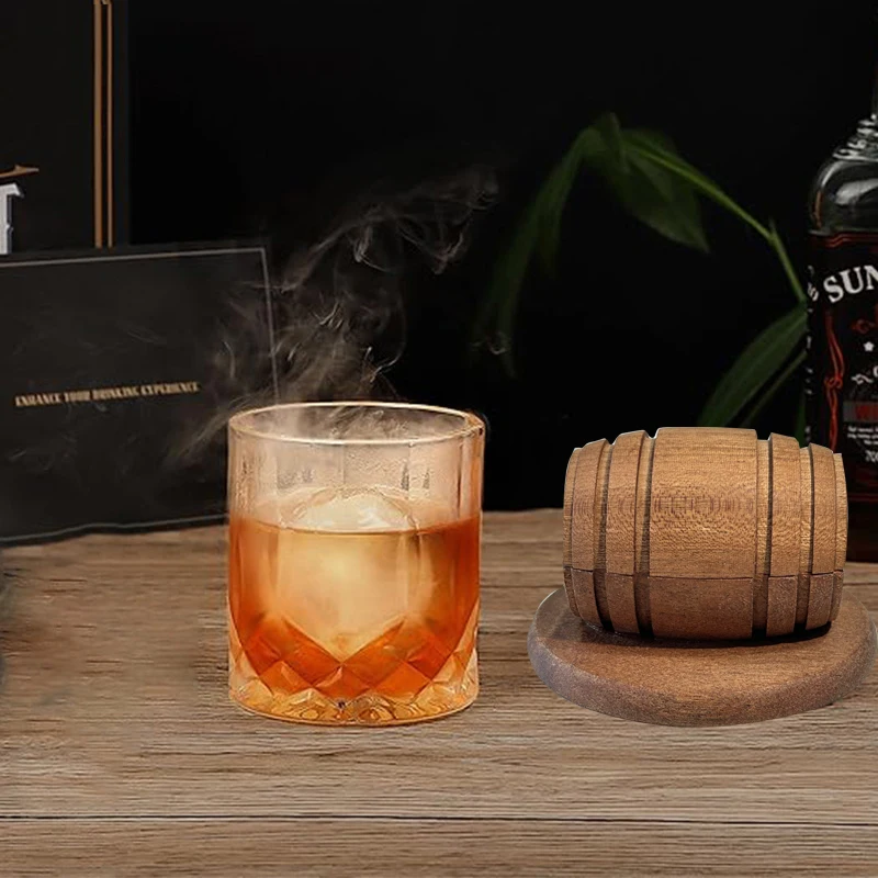 طقم مدخن الويسكي مع رقائق الخشب الطبيعي طقم مدخن كوكتيل مضاد للحرق قابل لإعادة الاستخدام من الفولاذ المقاوم للصدأ مكعب ثلج هدية عيد ميلاد بوربون