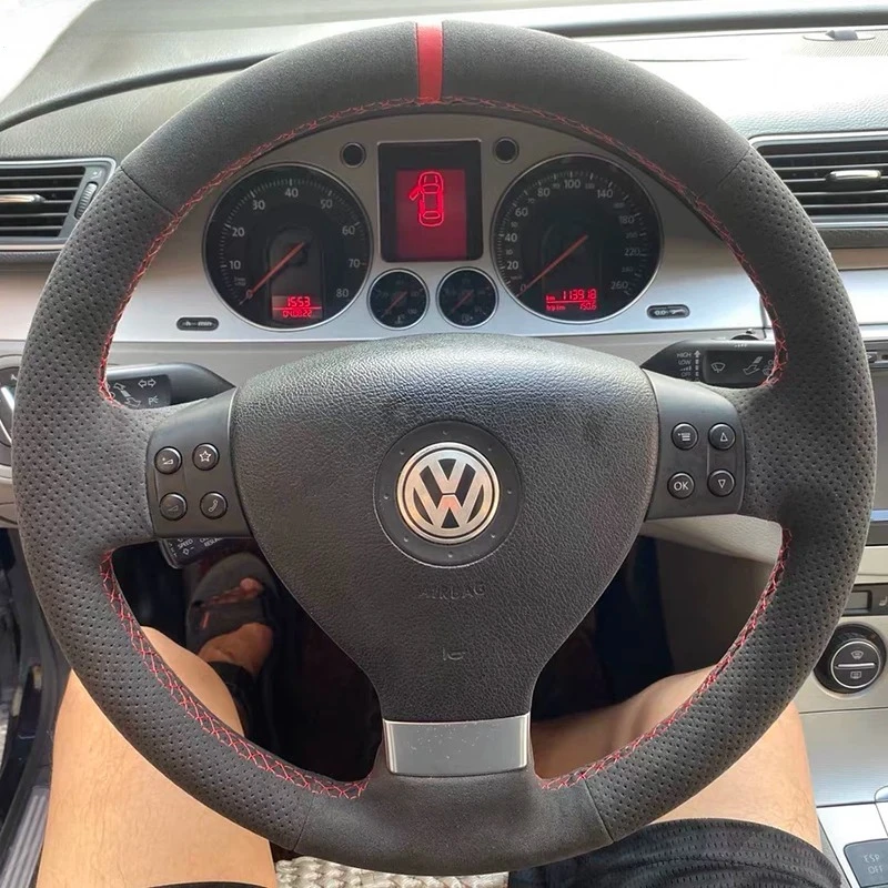 for Volkswagen Magotan B6 Passat CC 2007-2011 Hand-stitched suede non-slip car Steering Wheel Cover
