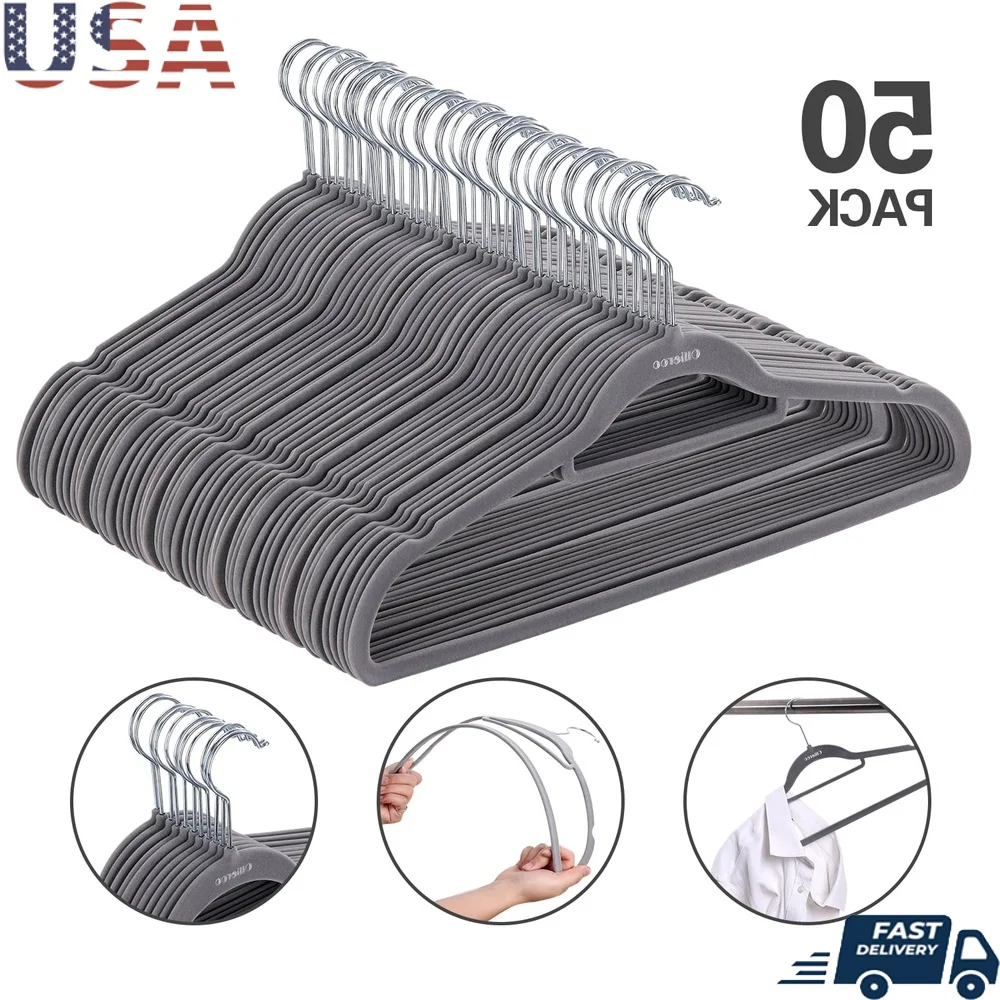 

50 Pack Non-Slip Velvet Clothes Hangers with 360 Degree Swivel Hooks Heavy Duty Ultra-Thin Design Wardrobe Organization