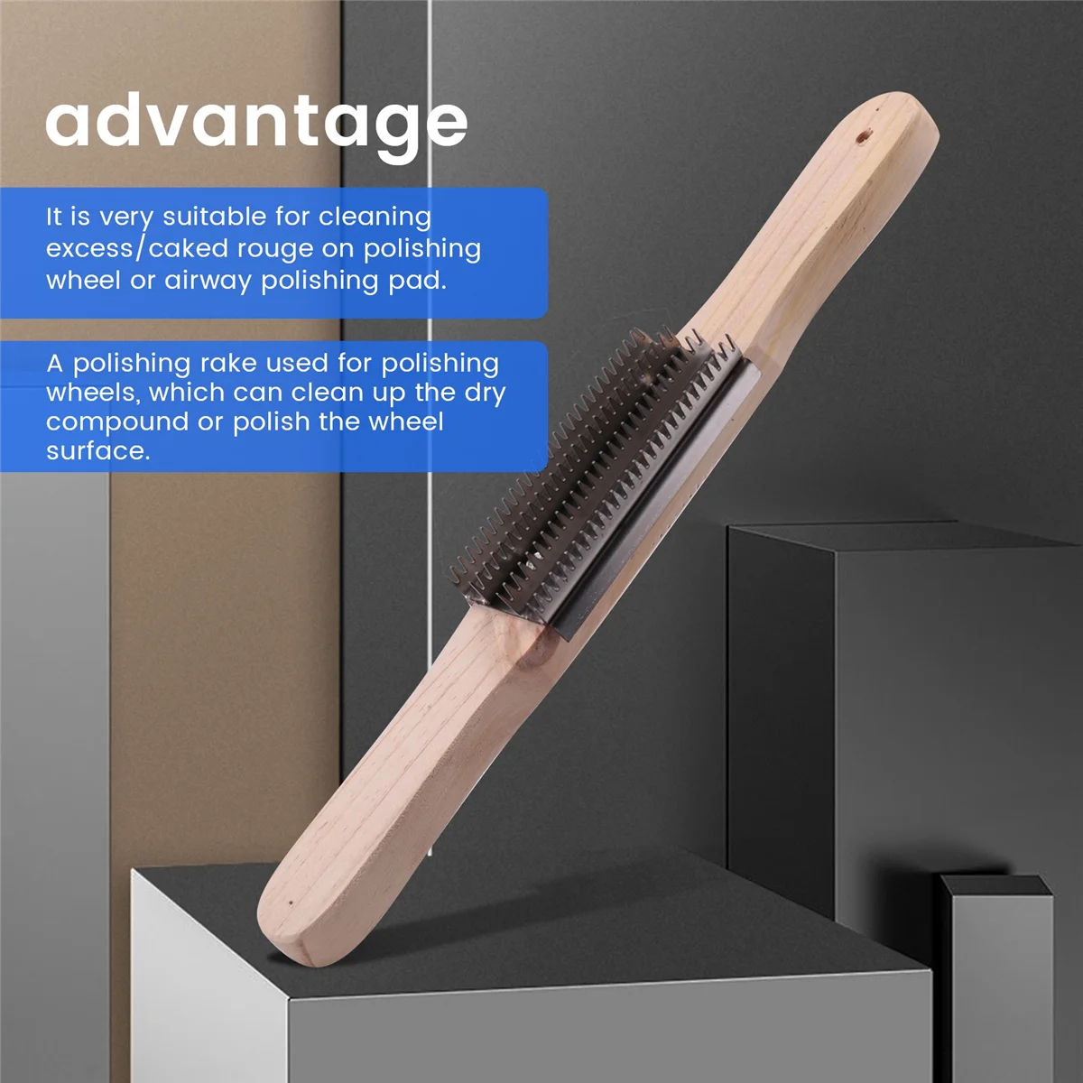 15Inch Buffing Wheel Rake for Compound Cleaning,Removing Residual Compounds and Metal,Rake Steel Polishing Wooden Handle