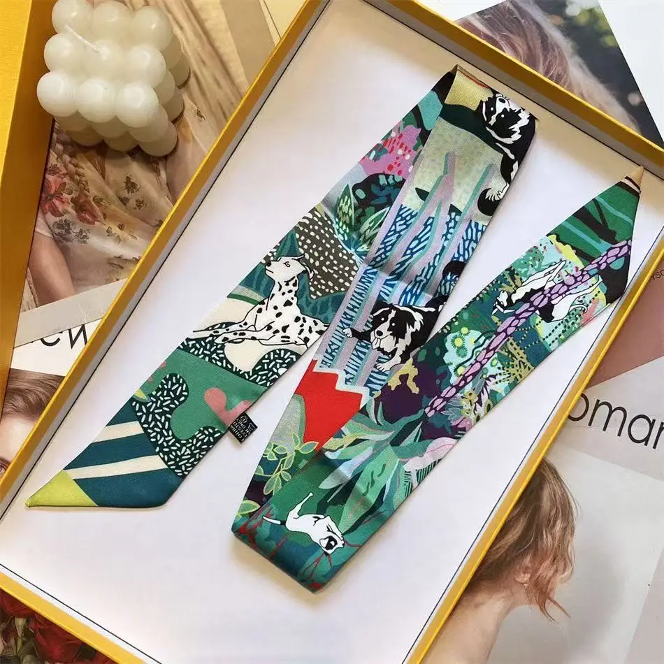 フランスの多用途植物ジャングル子犬ガールラップバッグツイルリボンヘッドバンドリボン小さなスカーフスカーフ卸売5*90cm