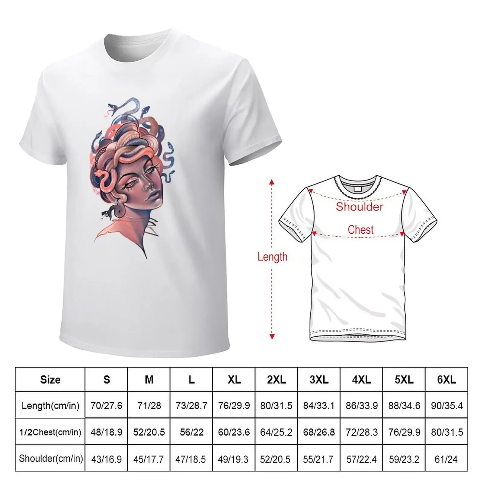 Coral and blue Medusa portrait T-shirt customs cute clothes oversized t shirt men