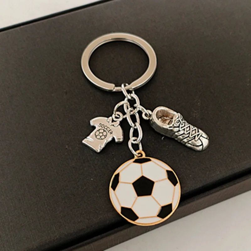 Soccer Keychain for Men, Gold-Tone Soccer Ball Jersey Sneaker Charm, Sports Fan Gift, Metal Key Ring for Car Bag Accessory