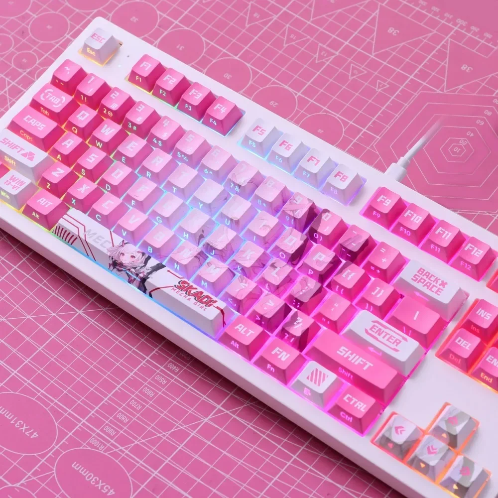 

124 Keys, Anime Theme, Cherry, Keycap Set PBT Personality, Pink, Mechanical Keyboard Kit for Mx Cherry Gateron Switch