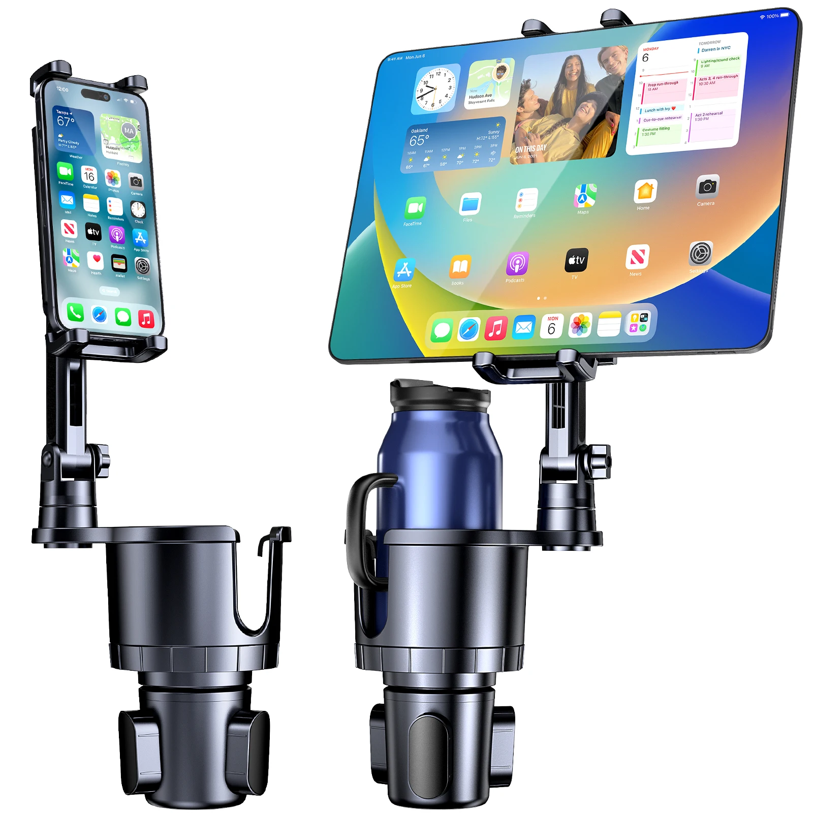 Cup Holder Phone Tablet Mount, 2 in 1 Car Cup Holder with Expander Adjustable Long Arm for Car,360°Rotation Phone Tablet Mount C