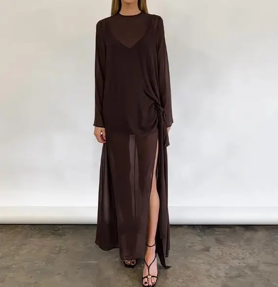 

Women's Dress 2026 Summer New Style European and American Sexy Spicy Girl Style Solid Color Mesh Perspective Loose Long Dress