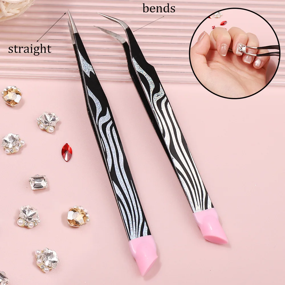 Multi-Purpose Eyelash Extension Tweezers – For False Eyelashes, Nail Stickers & Rhinestones, with Silicone Cushion Tip