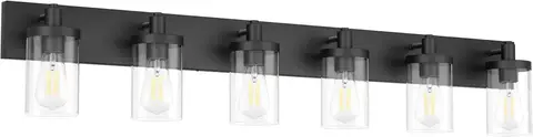 48in Vanity Light Black Bathroom Vanity Lighting Fixtures 6 Light Bathroom Light Fixtures with Clear Glass Shade(Exclude