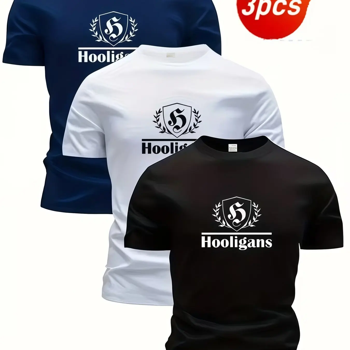 

Новинка 2026: Мужской комплект из 3 футболок с классическим узором и логотипом, модный дизайн, высокое качество, 100% хлопок, короткий рукав