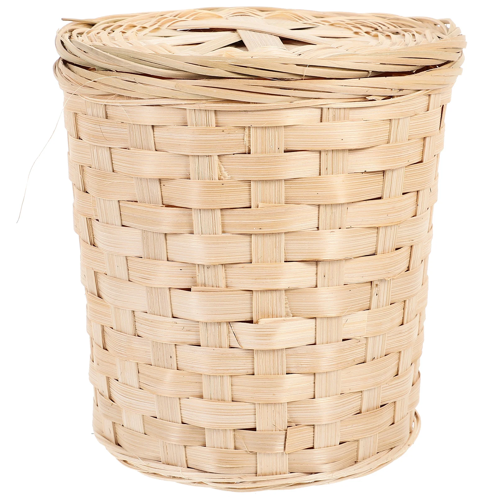 Luxshiny Rattan Round Waste Basket Lid Egg Basket Wicker Organizer Barrel Storage Tub Rattan Hamper Woven Trash Can Flower