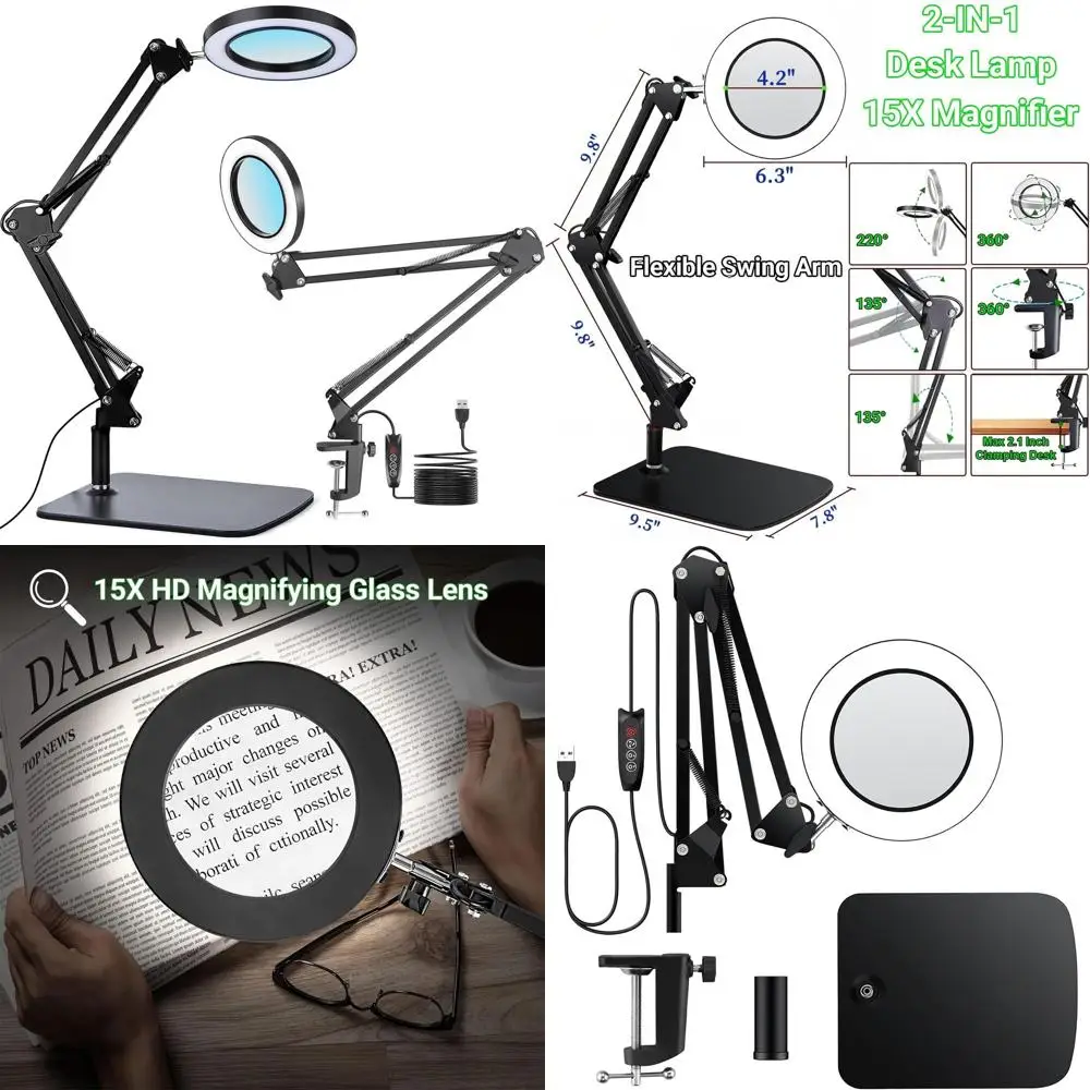 

Световая лупа из стекла с 3-цветной подсветкой, регулируемой яркостью, металлическим основанием и зажимом, идеально подходит для рукоделия, ремонта, чтения, S