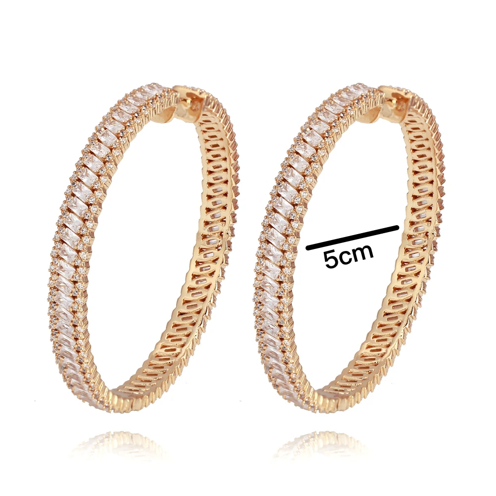 Sparkling Cubic Zirconia Paved Big Round Circle Gold Color Hoop Earrings for Ladies Evening Women Earring Party Jewelry Gift