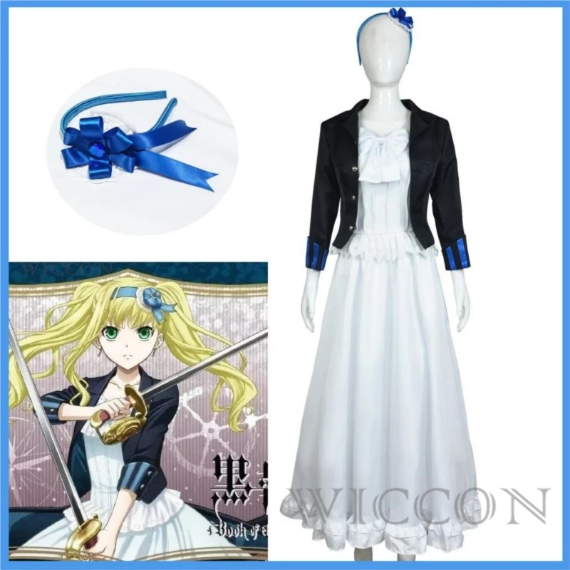 Anime Black Butler:Book of The Atlantic Elizabeth Ethel Cordelia Midford Cosplay Costume Kuroshitsuji Lizzy Coat Dress Woman Set