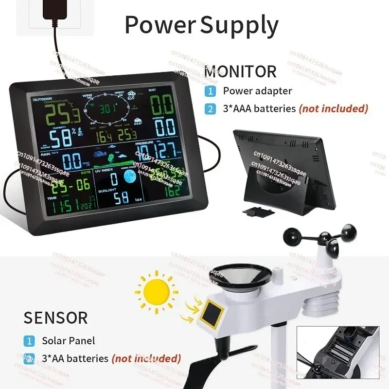 Large Screen WiFi Wireless Weather Station, Weather Forecast Wind Speed Rainfall Temperature and Humidity