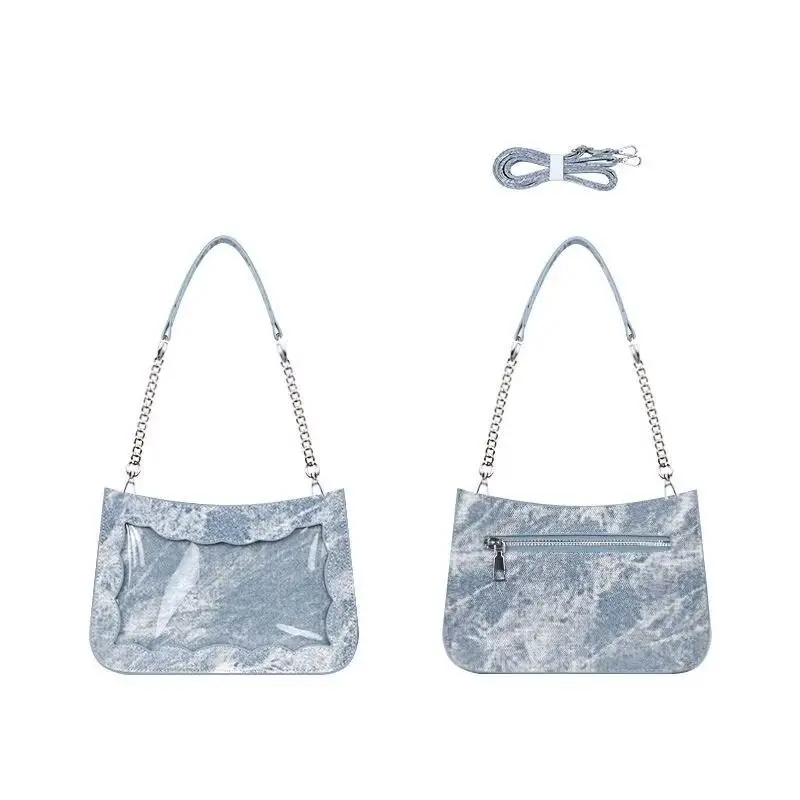 JIAERDI Harajuku Denim Messenger Bag Women Vintage Fashion Transparent Casual Ita Bags Female Japanese Kawaii Handbag Ladies