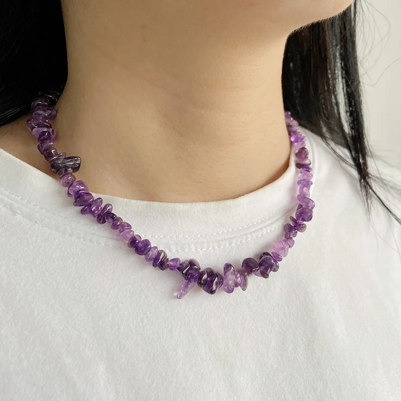 Amethysts Chip Stone Choker Necklace For Women Girl Jewelry Gifts Natural Stone Malachites Tiger Eye Necklace Irregular Necklace