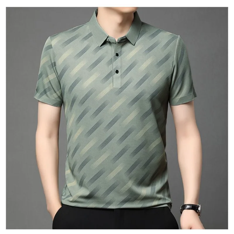 Men's Short-sleeved T-shirt Ice Silk Lapel Summer New POLO Shirt Solid Color Half-sleeved Base