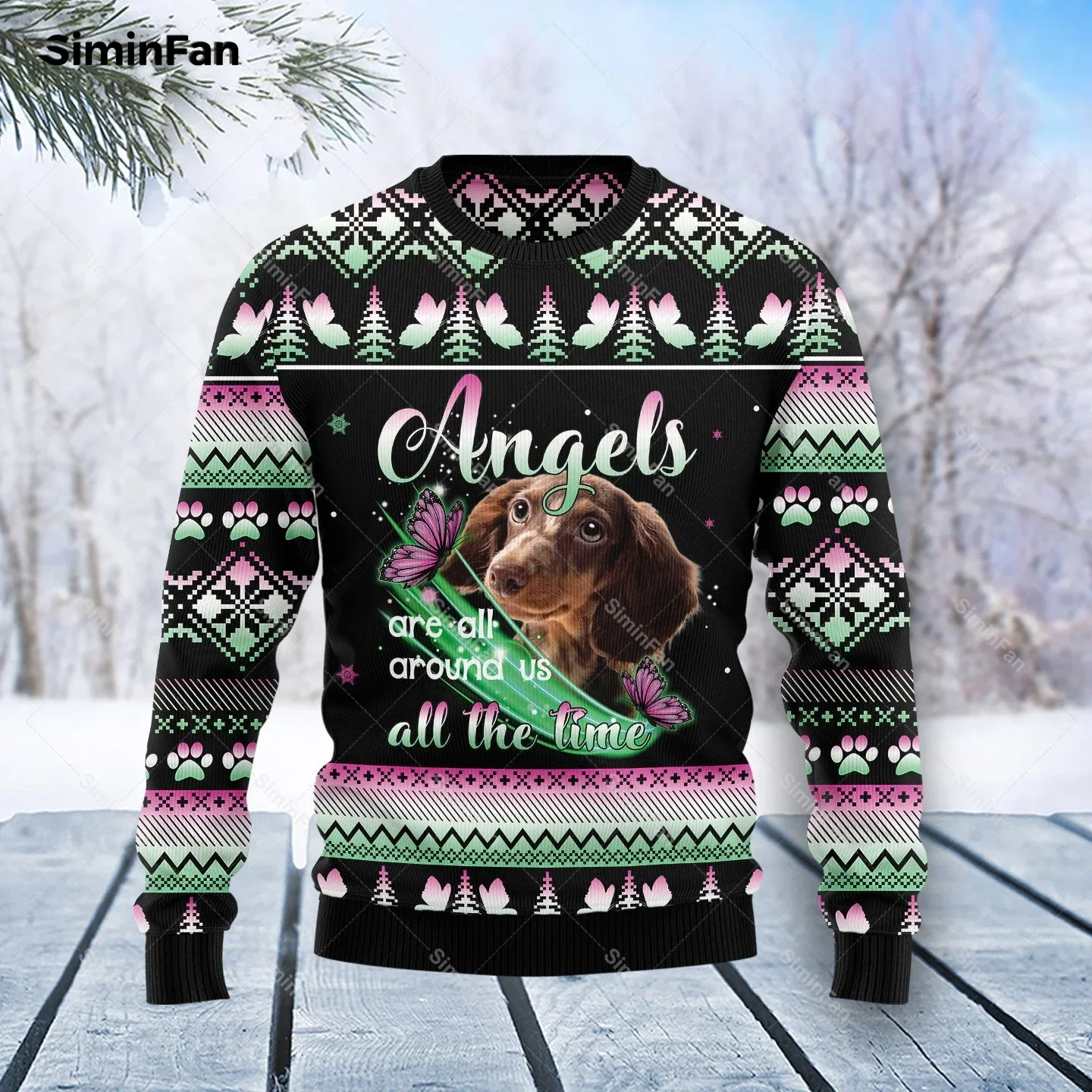 2024 NewDachshund Angel Ugly Christmas Sweater 3D Printed Men Pullover Casual Sweatshirt Couple Sweater Long Sleeve Top Coat