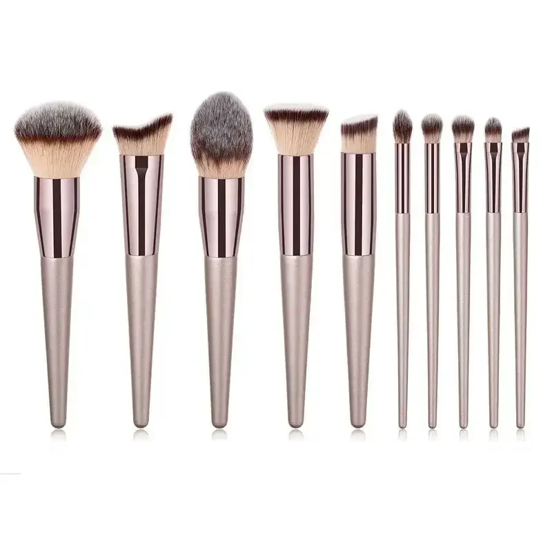 Set completo di pennelli per trucco champagne oro da 10 pezzi Set completo di fondotinta in polvere, fard, correttore, ombretto, set professionale