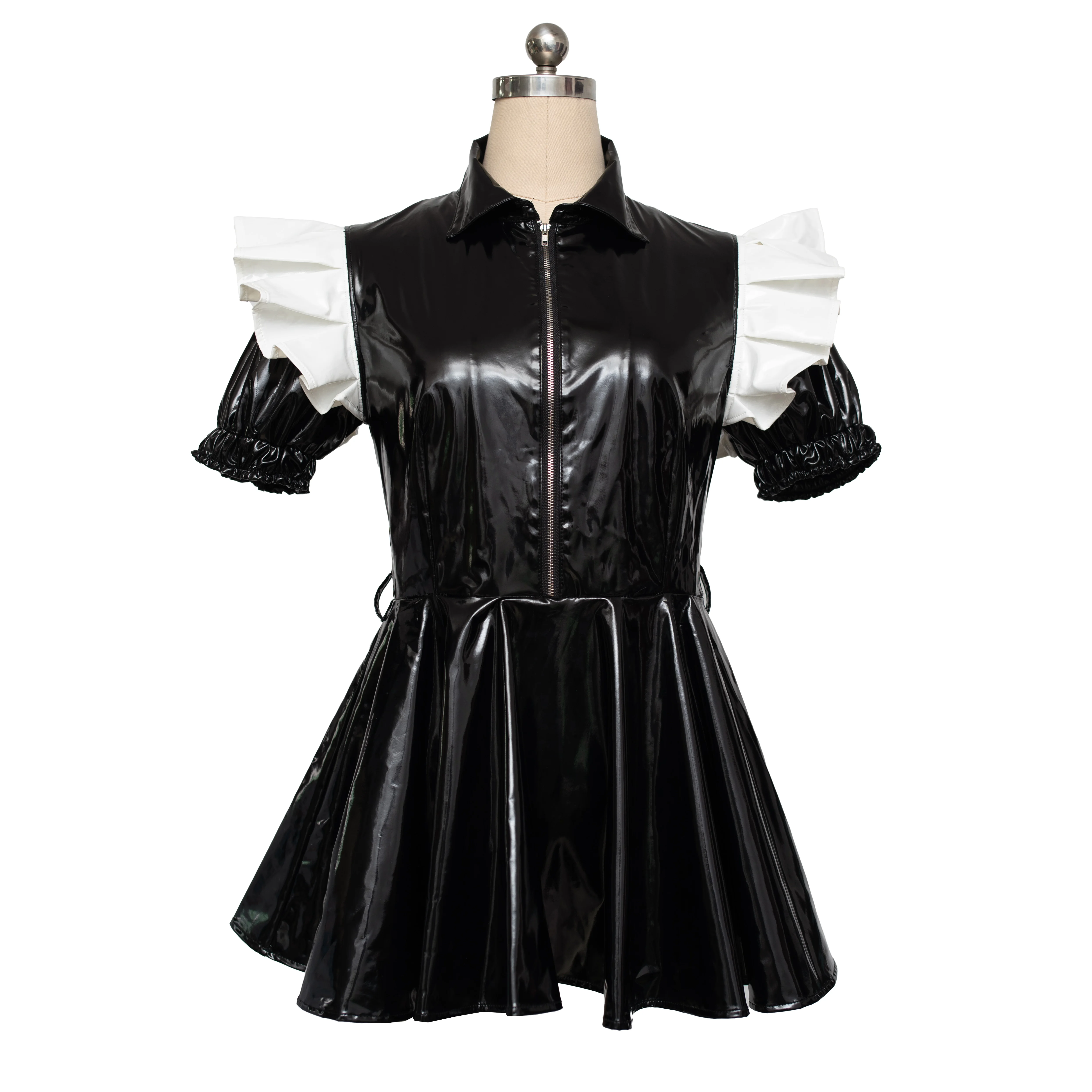 [CW. The Night Service] Classic Short Maid Dress Apron with Patent Leather Tie