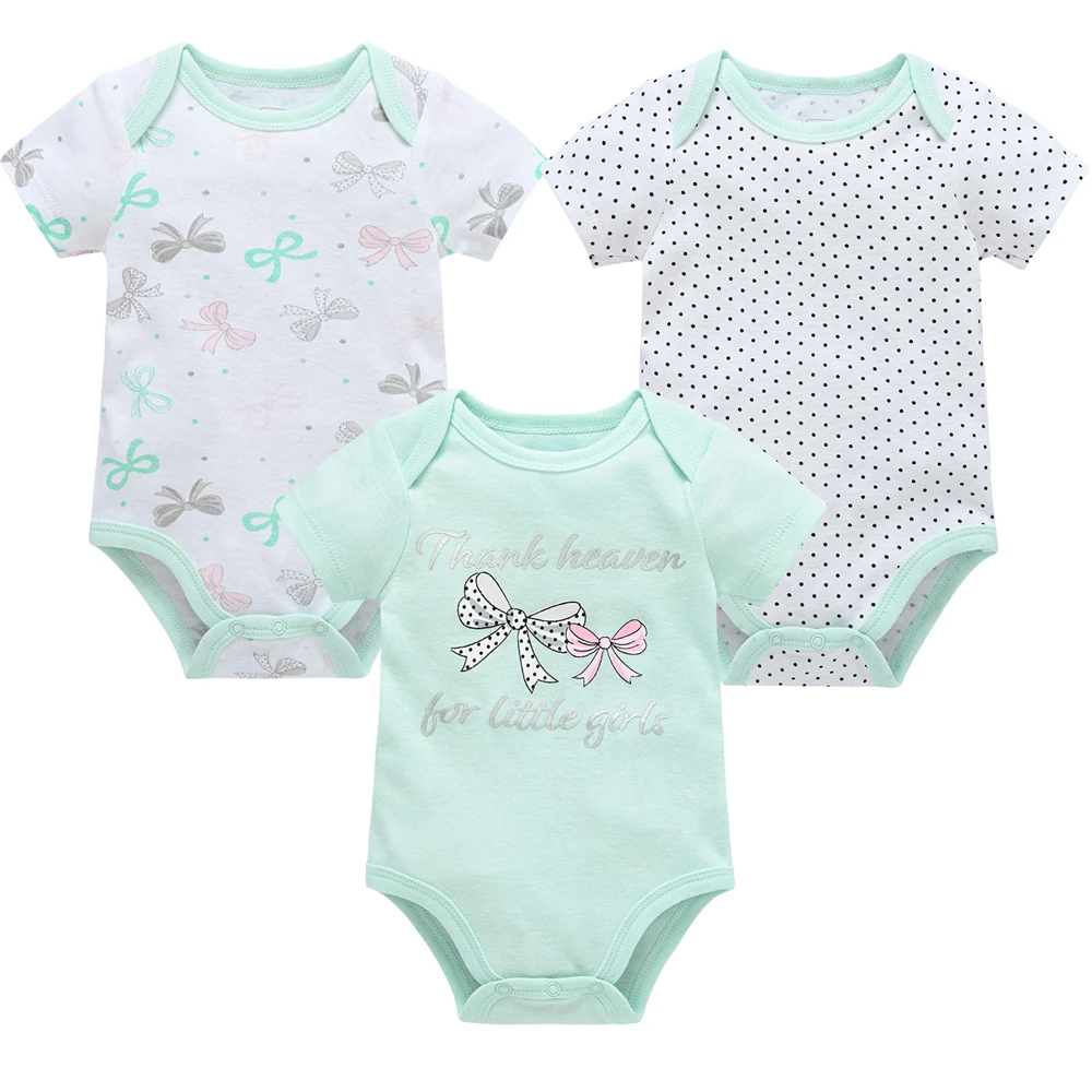 3 Pcs/lot Baby Girls Bodysuit 100% Cotton Short Sleeve Summer Girl Clothes Bow Design Cute Body bebe Clothing