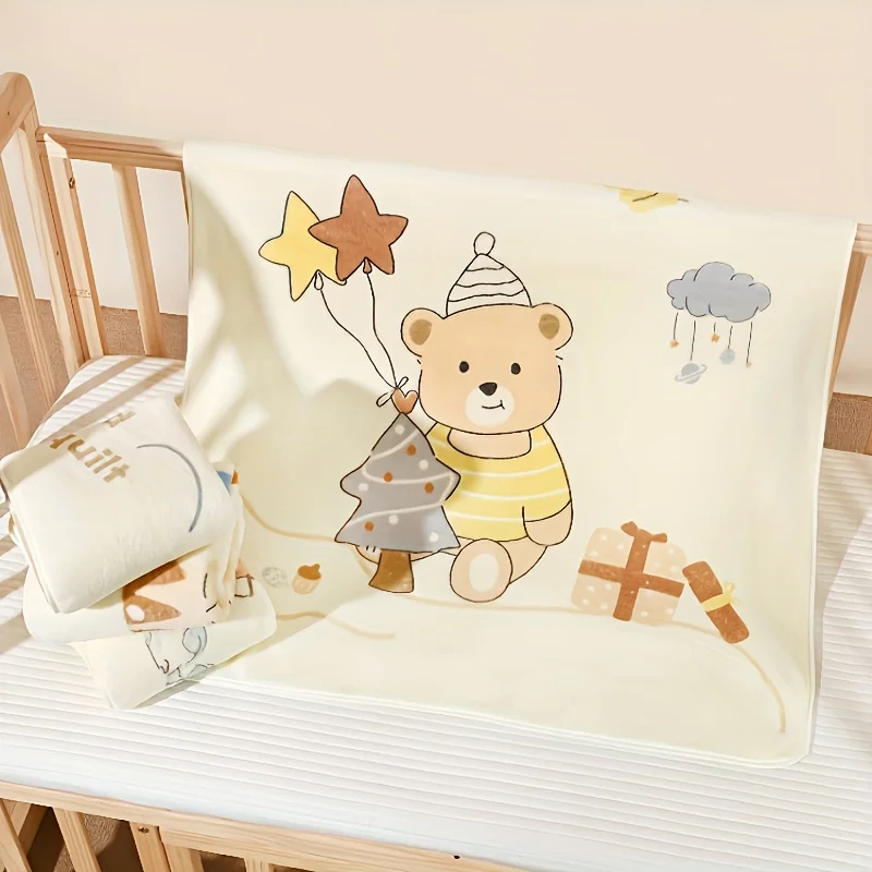 Cute Printed Pattern Baby Blanket Ultra-Fine Fiber Coral Fleece Soft Absorbent Warm Newborn Essential Comfortable New Baby Gift
