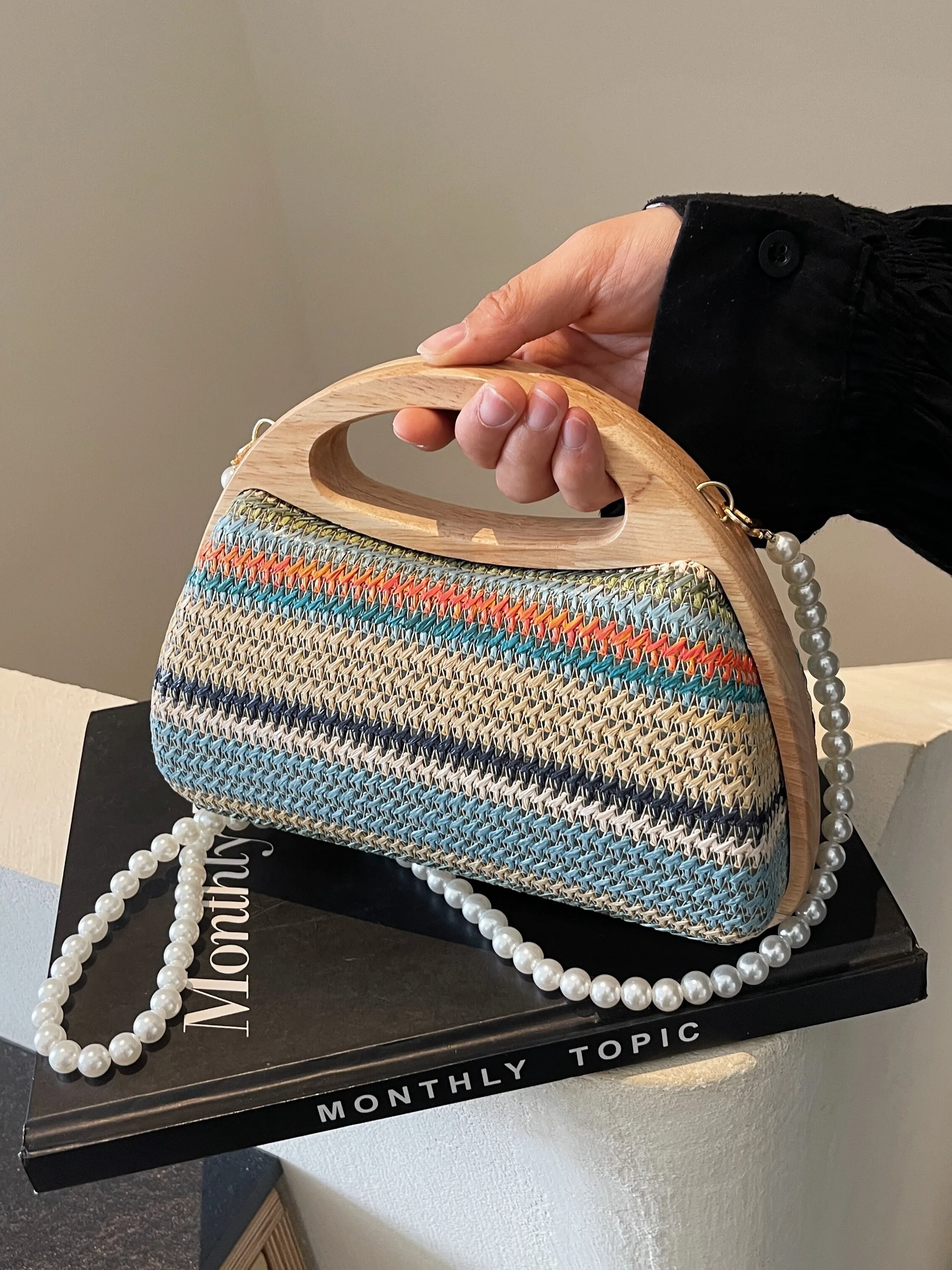 Bolsa tiracolo de palha feminina, bolsa de ombro tiracolo, bolsa mensageiro casual, bolsa feminina da moda, novo, 2024