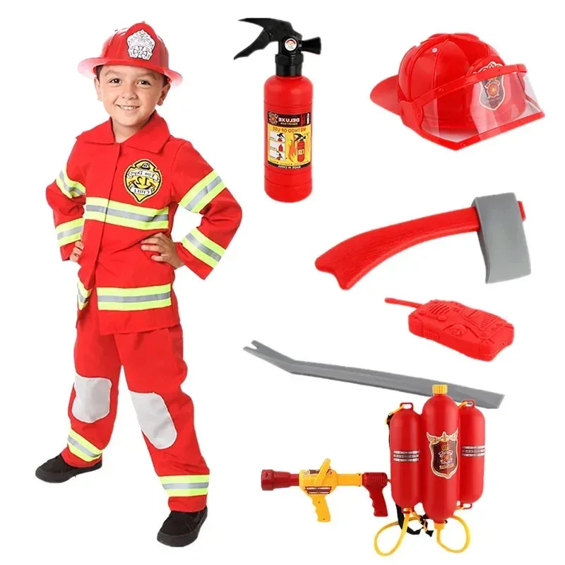 

Boys Firefighter Costume, Fire Long Sleeve Jacket and Pants Firefighting Playset for Holiday Party Performance Costumes