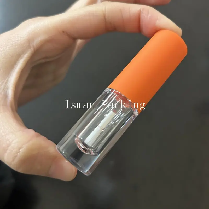 

50Pcs luxury mini clear crystal lip gloss containers tube short orange lipstick lipgloss packaging bottle with brush tip 3ml