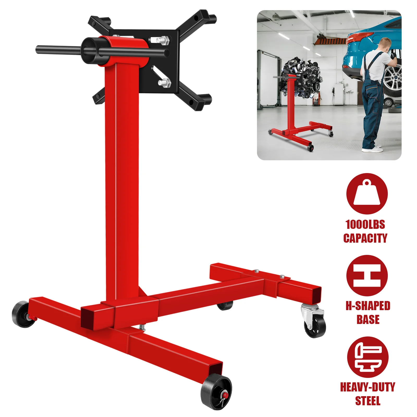 Supporto motore girevole da 1000 libbre con testa regolabile a 360 gradi Dolly per strumento di riparazione automatica del veicolo carico 450 kg Riparazione auto