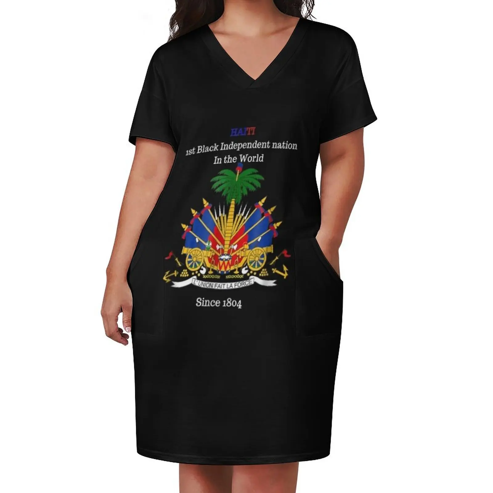 Haitian Flag T-Shirt, Great for Independence day celebration Loose Pocket Dress summer dresses ladies 2025 beach dress