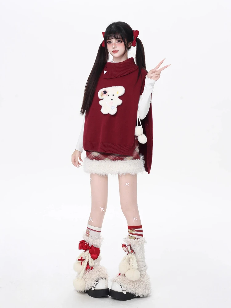 Weihnachten Süße Cool Girl Plüsch Hund Gestrickte Pullover Capes Lose Beiläufige Vielseitige High Neck Gestrickte Pullover Schal Winter Frauen