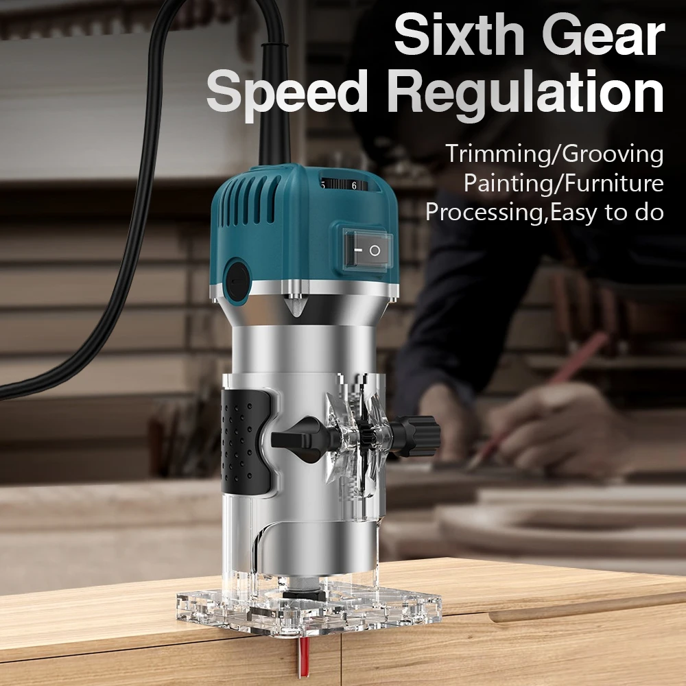 6 Speeds Electric Wood Router 800w 6.35mm Trimming Machine 220V EU Plug WoodWorking Milling Machine for Home Use DIY Power Tools