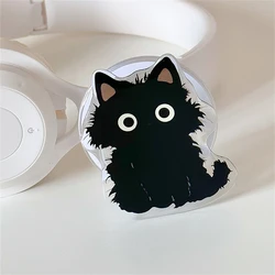 Korean Cute Black Cat For Magsafe Magnetic Phone Griptok Grip Tok Stand For iPhone Foldable Wireless Charging Case Holder Ring