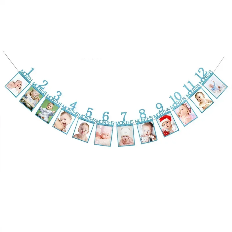 Baby From 1 To 12 Months Photo Commemorative Frame Banner 1 year Old Photo Garlands Happy One Year 1st Birthday Decor Banner