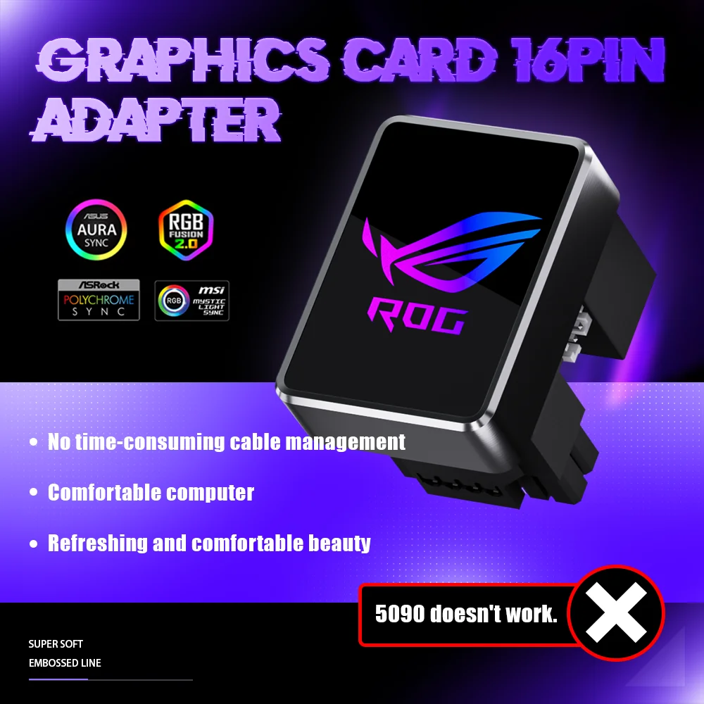 

AIJS RTX4090/4080/4070 Адаптер питания 16PIN графического процессора, ARGB-SYNC 180-градусный рулевой разъем ATX3.1