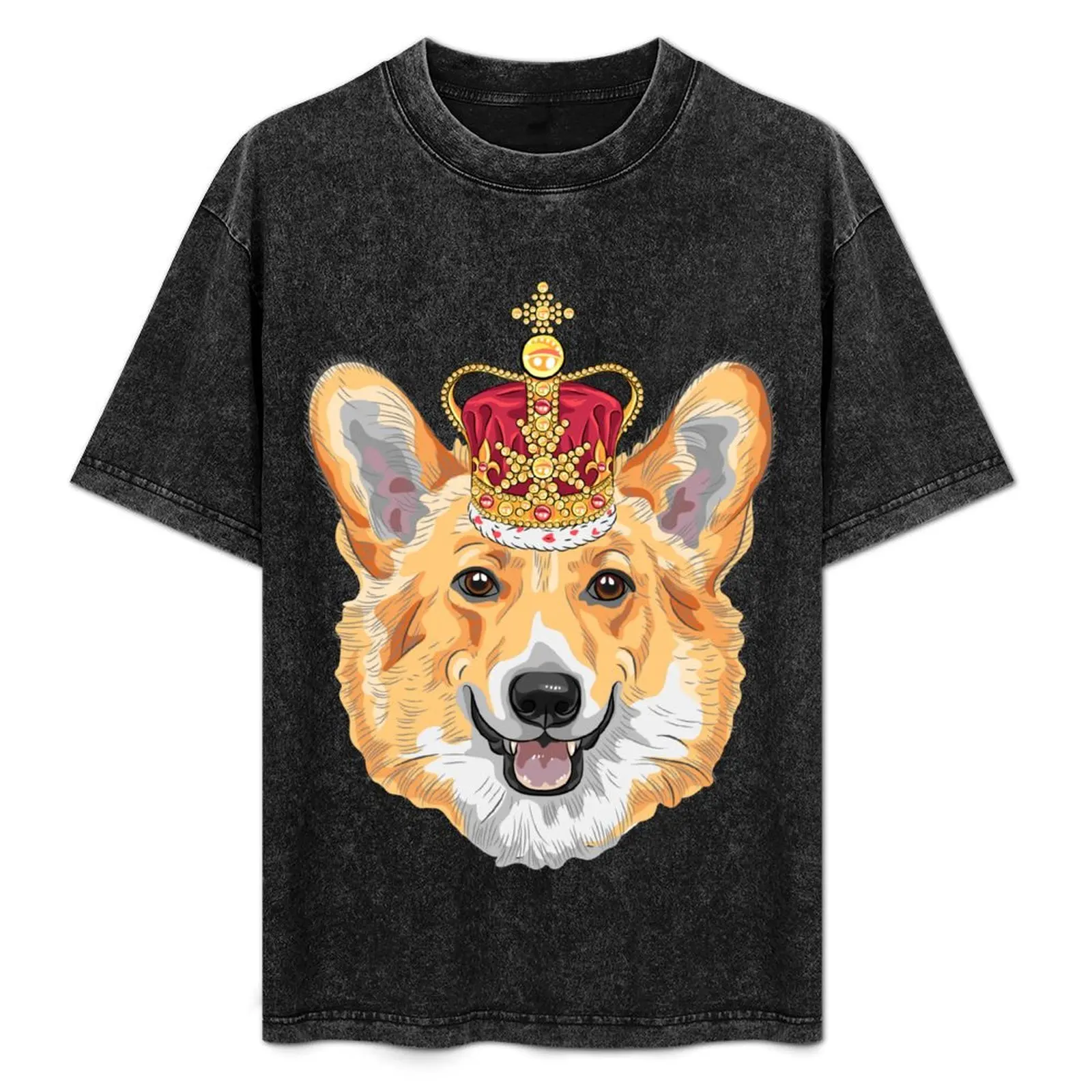 Pembroke Welsh corgi in gold crown T-Shirt for a boy summer clothes korean fashion heavyweights men workout shirt