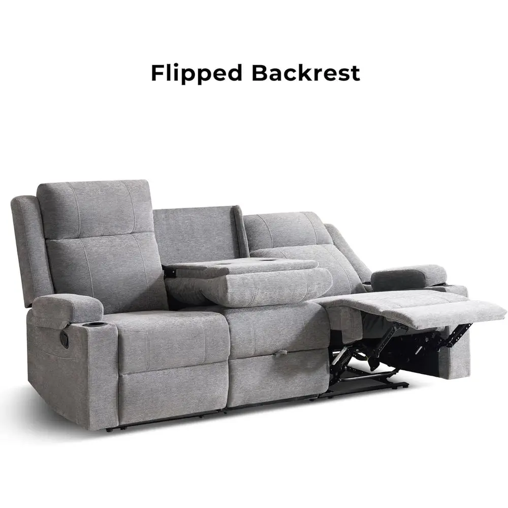 أريكة استرخاء من الشنيل بثلاثة مقاعد مع حاملات أكواب، مقاعد واسعة، سهلة التجميع، قماش مقاوم للانسكاب لغرف المعيشة المريحة والمركبات الترفيهية #5