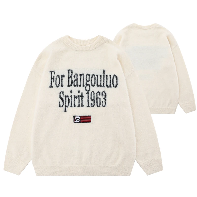 

Осень-зима вязаный пуловер мужской повседневный свободный буквенный хип-хоп уличная одежда черный абрикосовый свитер для пар Harajuku теплый трикотаж