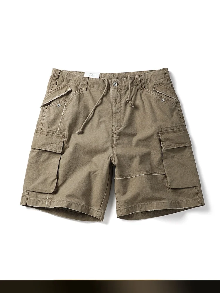 

American Retro Washed Cotton Workwear Shorts Summer Loose Straight Leg Multi-Pocket Five-Quarter Pants Youth Casual Trousers