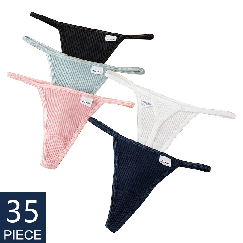 

35PCS/SET Sexy Cotton Thong Women Low Waist Panties Comfortable Underwear Ladies G-string Lingere Striped Female Underware