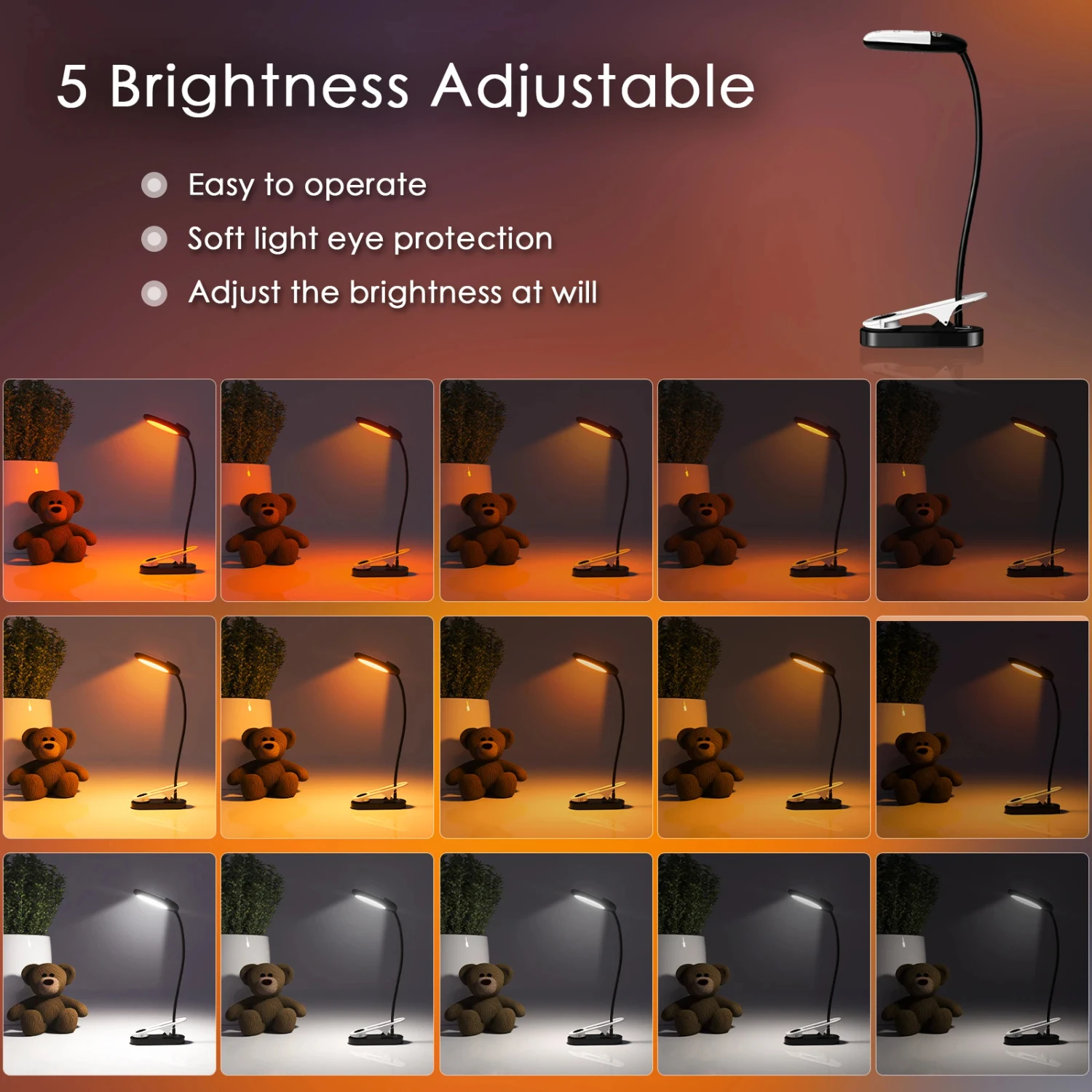 Mini Lampe de Lecture LED avec réinitialisation Réglable, Compacte, Questionne et Portable, Idéale pour la Lecture de Nuit, Polyvalente, Nouveauté