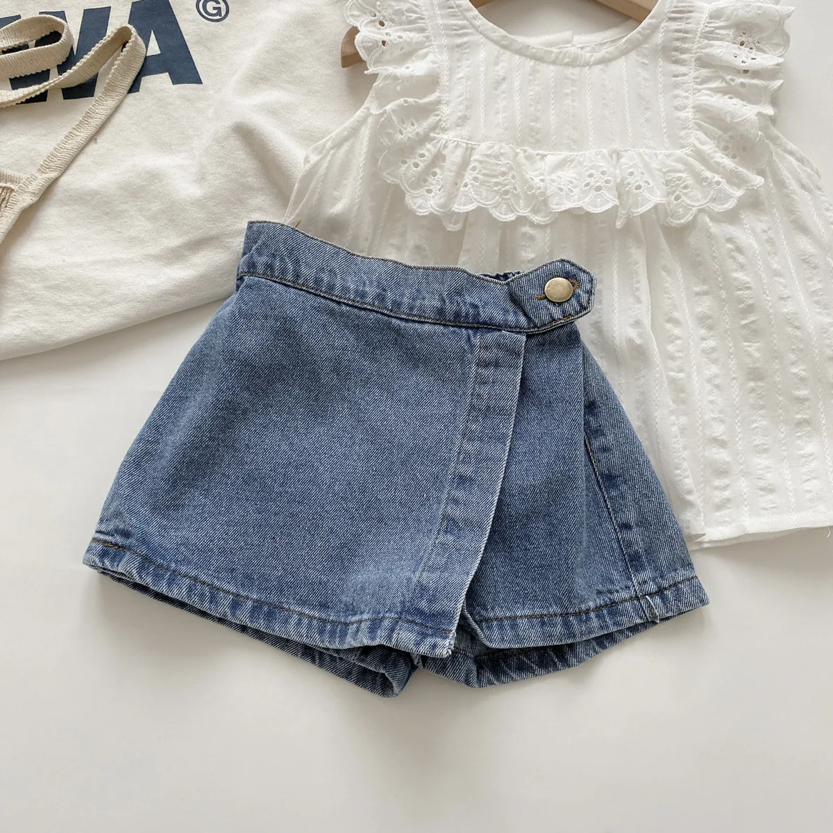 

2026 Summer New Cute Little Girls Shorts Skirts Children Denim Culottes Solid Baby Girl Casual Pants Fashion Kids Clothes