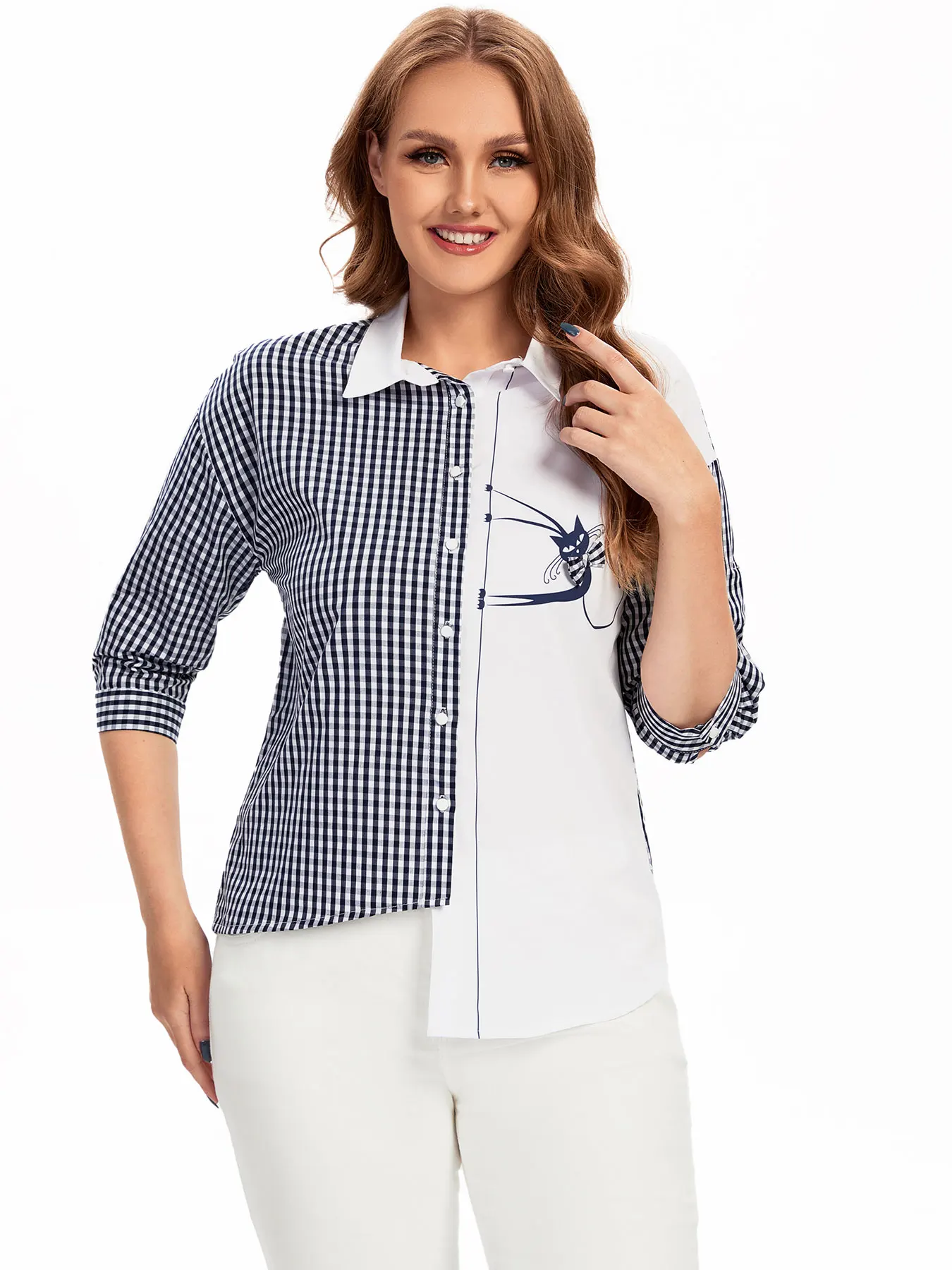 

Женская модная тканая рубашка больших размеров на весну и осень