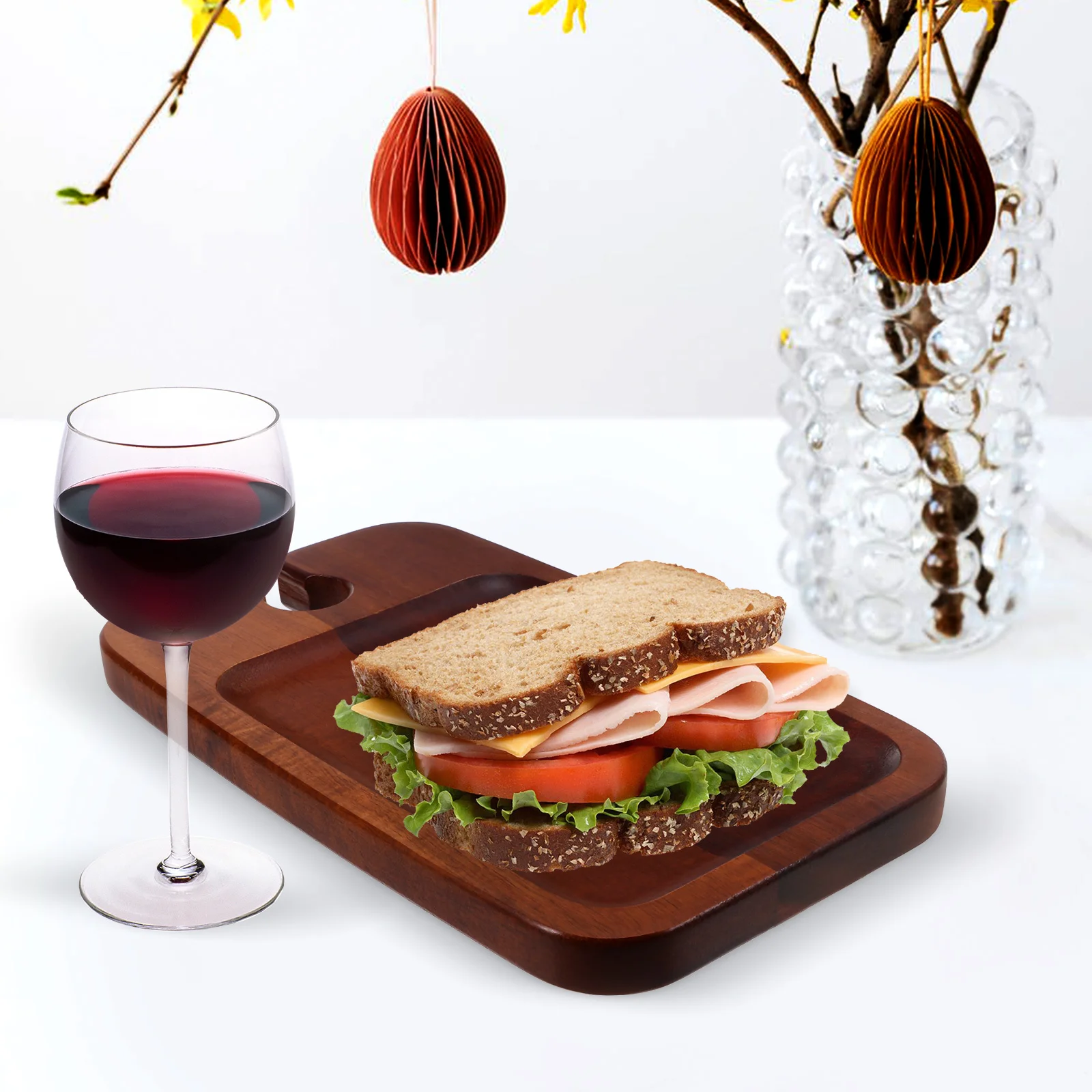 صينية شاي خشبية وجبات خفيفة، ألواح تقديم، حامل نظارات، أطباق فواكه مجففة، خفيفة الوزن، تصميم مدمج، صناعة متقنة، ناعمة