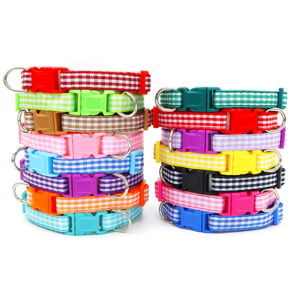 New Multiple Styles Vintage Checkered Striped Pet Collars Canvas Nylon Small Collar with Bells for Small Dog Cat Pet Accessories